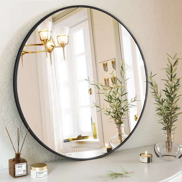BEAUTYPEAK 24" Wall Mirror Bathroom Mirror Wall Mounted Round Mirror, Black | Walmart (US)