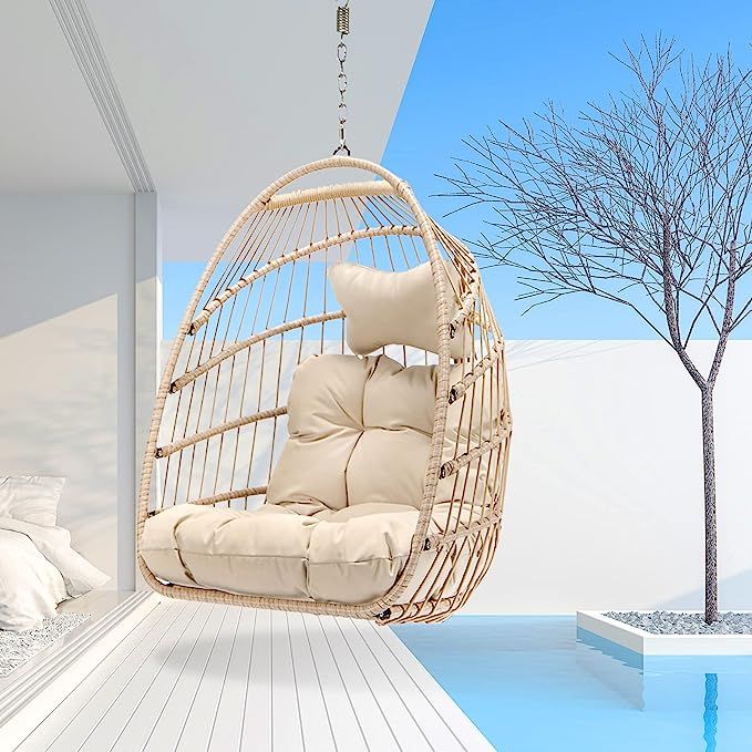 Swing Egg Chair Without Stand Indoor Outdoor Wicker Rattan Patio Basket Hanging Chair with UV Res... | Amazon (US)