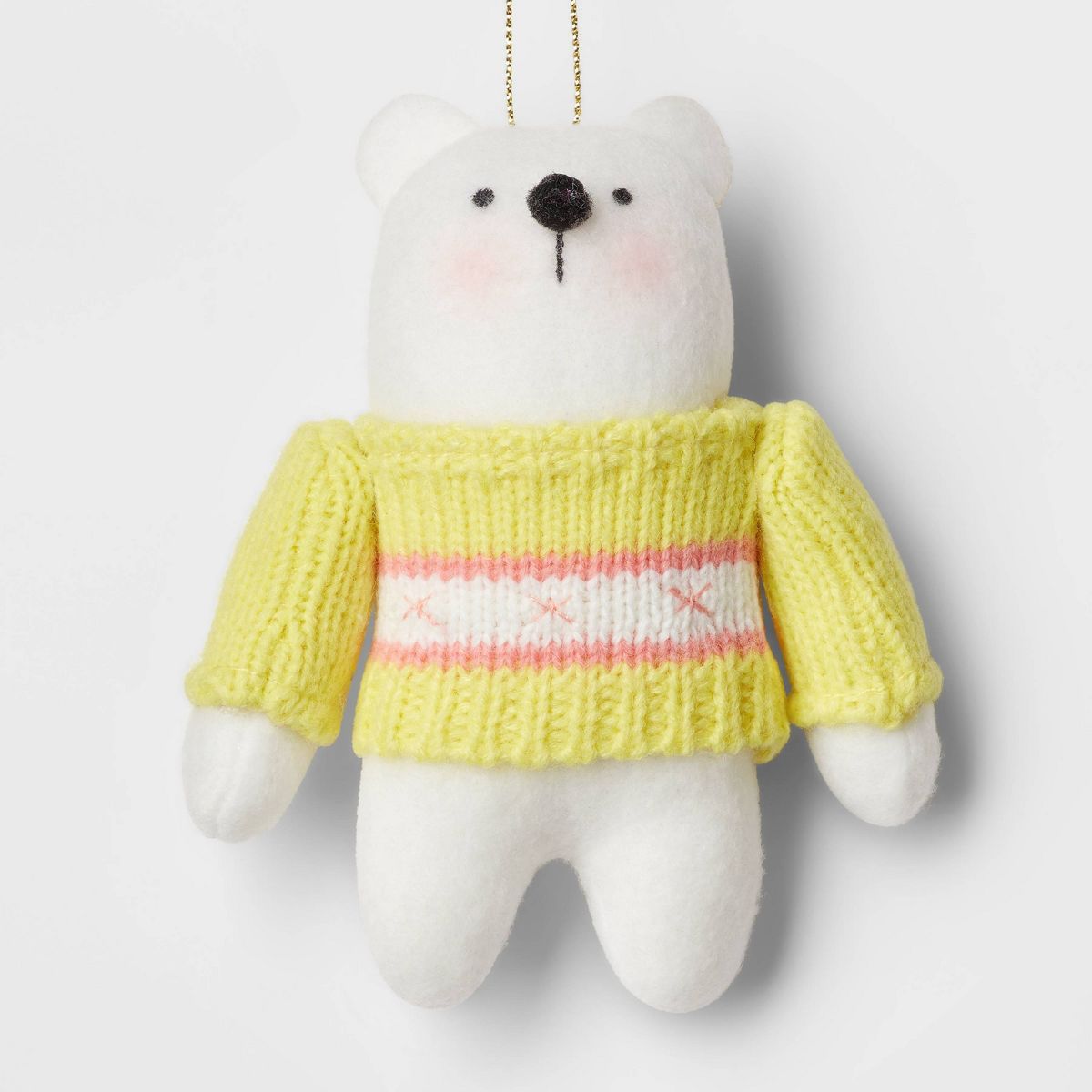 Fabric Polar Bear Wearing Yellow Sweater Christmas Tree Ornament White - Wondershop™ | Target