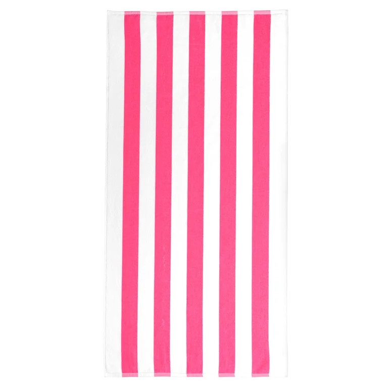 Mainstays Cabana Stripe Cotton Blend Beach Towel, 58" x 28", Pink Flame | Walmart (US)