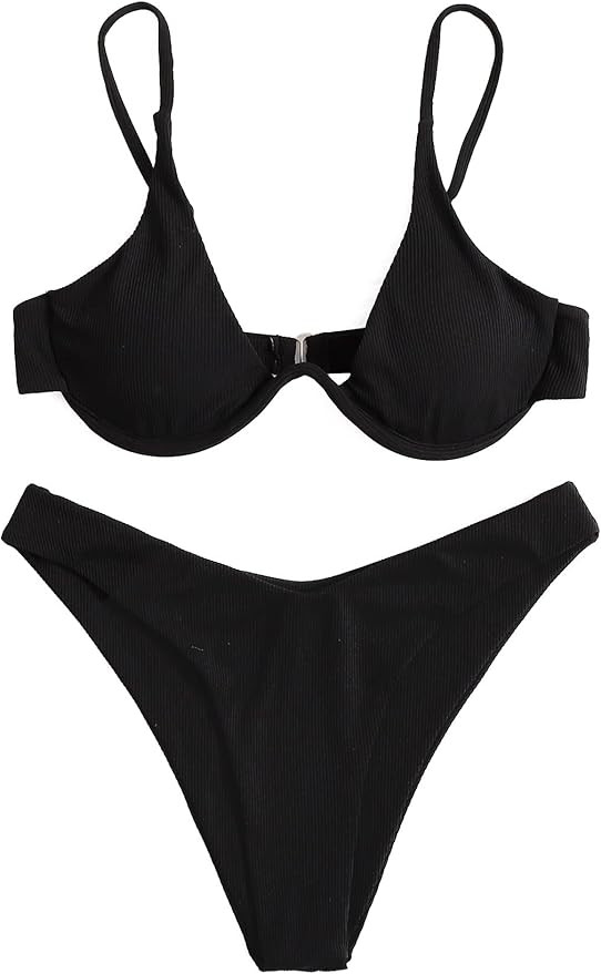 Verdusa Women's 2 Piece Triangle Bikini High Cut Bathing Suit Swimsuit | Amazon (US)