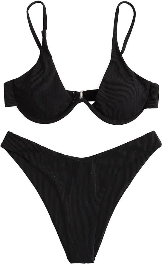 Verdusa Women's 2 Piece Triangle Bikini High Cut Bathing Suit Swimsuit | Amazon (US)