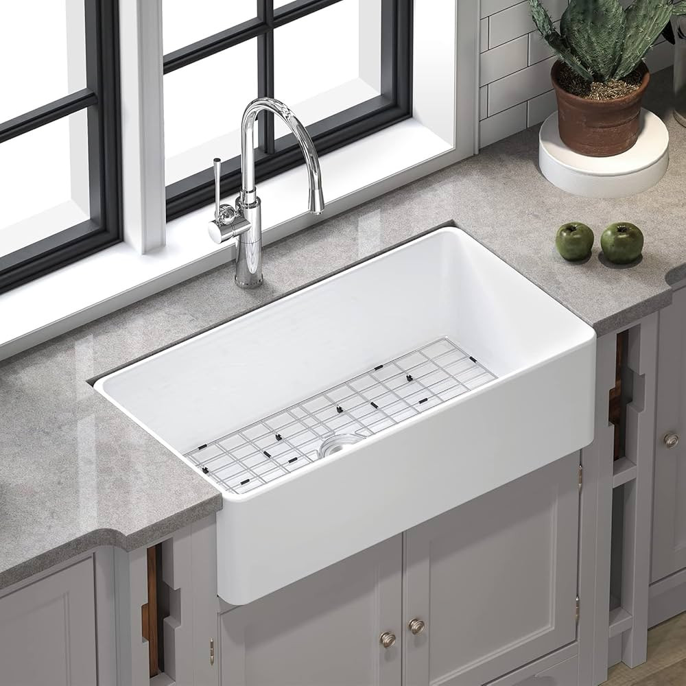 HOROW HRSW Farmhouse Kitchen Sink, 36-Inch Large Single Bowl Sink with Bottom Grid and Strainer, ... | Amazon (US)