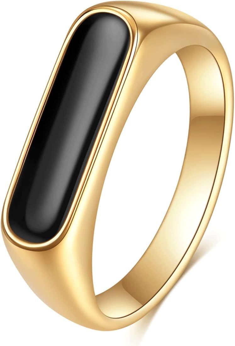 VQYSKO Signet Stainless Steel Band Ring18k Gold Plated Fashion Cute Stacking Wedding Engagement F... | Amazon (US)