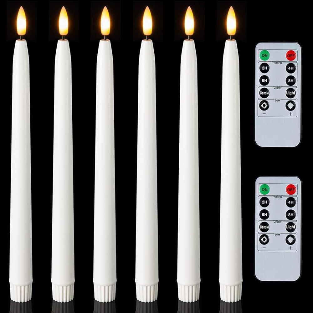 Homemory 11 inches Waxy Battery Operated Taper Candles with Remote Timer Dimmer, 6 Pcs Flameless ... | Amazon (US)