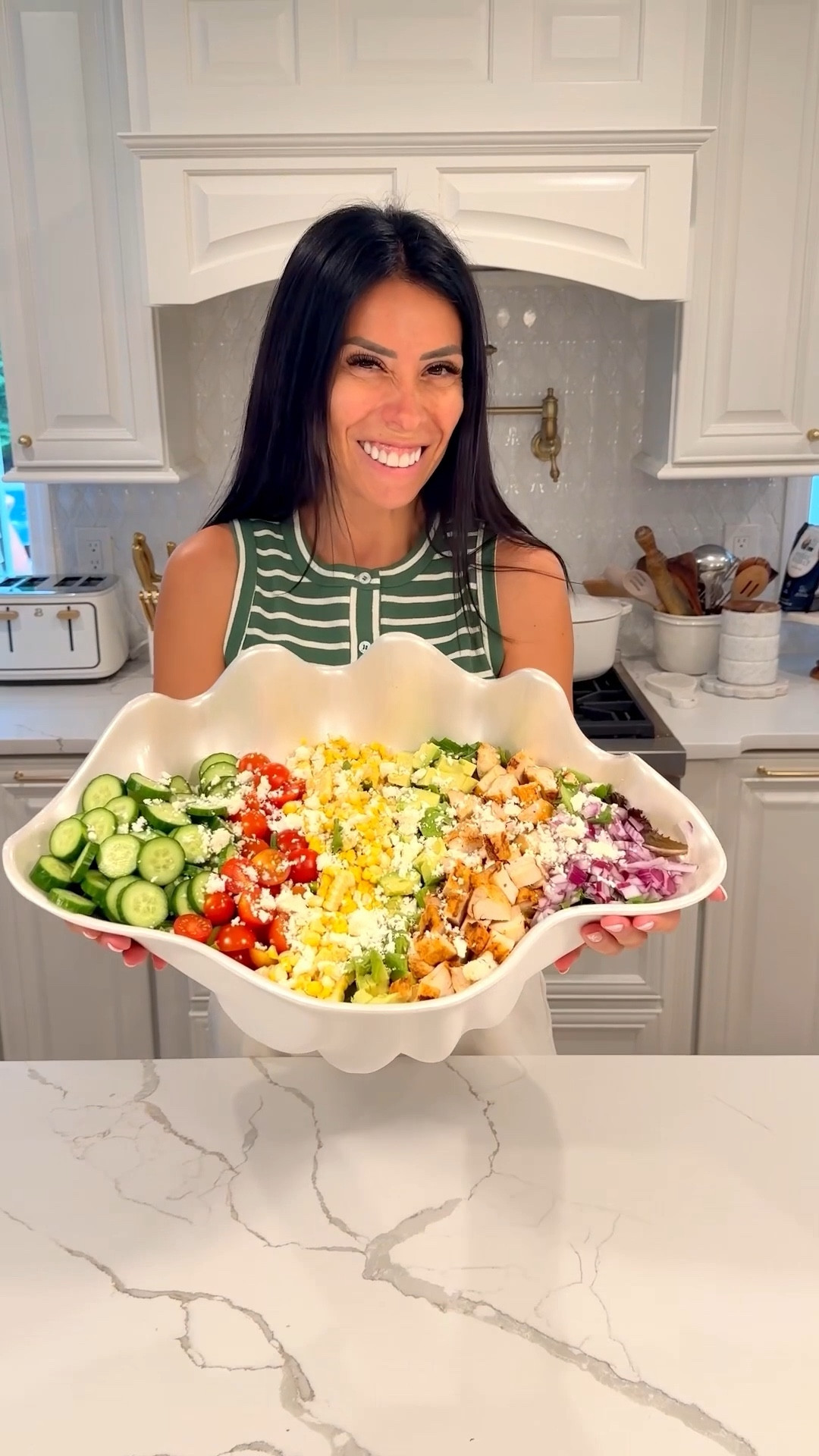 Salads for days! And these are some must haves to make it work! I’m including this first episode recipe here! 

Spring Floral Salad
Ingredients:
• 12 oz spring mix or baby spinach
• 1 cucumber, peeled in stripes and sliced thin
• 1/2 cantaloupe, sliced and cut into flowers
• 6 oz fresh mozzarella pearls
• 1/2 pint cherry or grape tomatoes
• 8 oz thin prosciutto, rolled into roses
• Olive oil, balsamic glaze, salt & pepper
Honey Dressing (optional):
• 2 tbsp honey • 1 tsp Dijon mustard • 2 oz red vinegar
• 4 oz extra virgin olive oil • 1 tsp salt • 1/2 tsp pepper
Add to a mason jar and shake well.
Directions:
Spread greens on a platter. Arrange cucumber flowers, cantaloupe flowers, tomatoes, mozzarella and prosciutto roses over the top. Season with salt and pepper. Drizzle generously with olive oil and balsamic glaze or the honey dressing before serving.

#LTKSeasonal #LTKfoodie #LTKHome