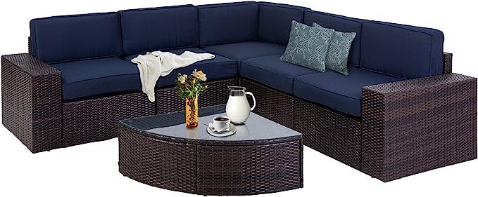 Amazon.com: SUNCROWN 6-Piece Outdoor Wedge Sectional Patio Sofa Furniture Set All-Weather Brown W... | Amazon (US)