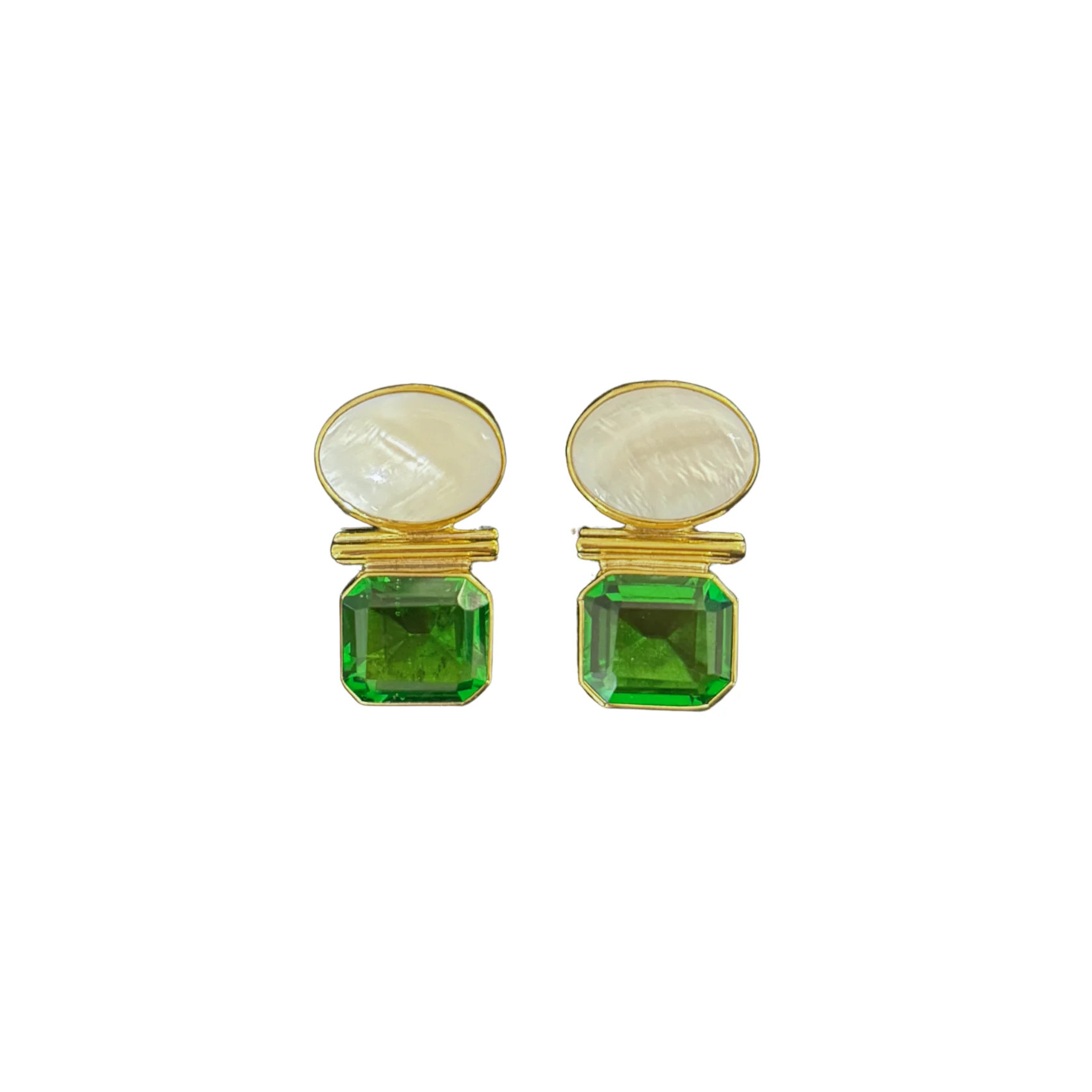 Jan Mclaughlin Earrings - Mother of Pearl and Green Tourmaline | Paloma & Co.