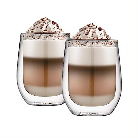 Ecooe 2x350ml Double Walled Coffee Glasses Mugs Cappuccino Latte Macchiato Glasses Cups with Hand... | Amazon (UK)