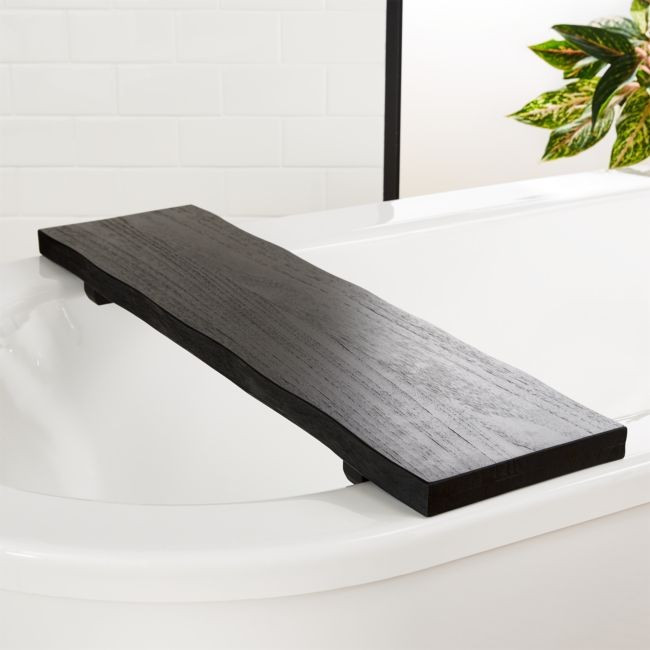 Live Edge Charred Teak Bath Caddy | CB2