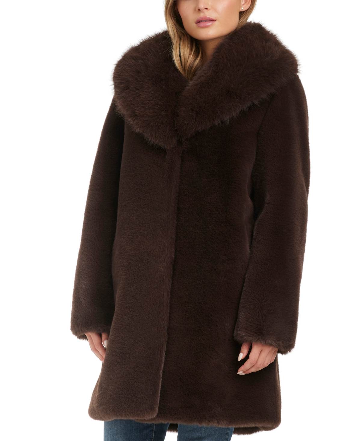 Jones New York Women's Faux Fur Shawl Collar Coat - Espresso | Macy's
