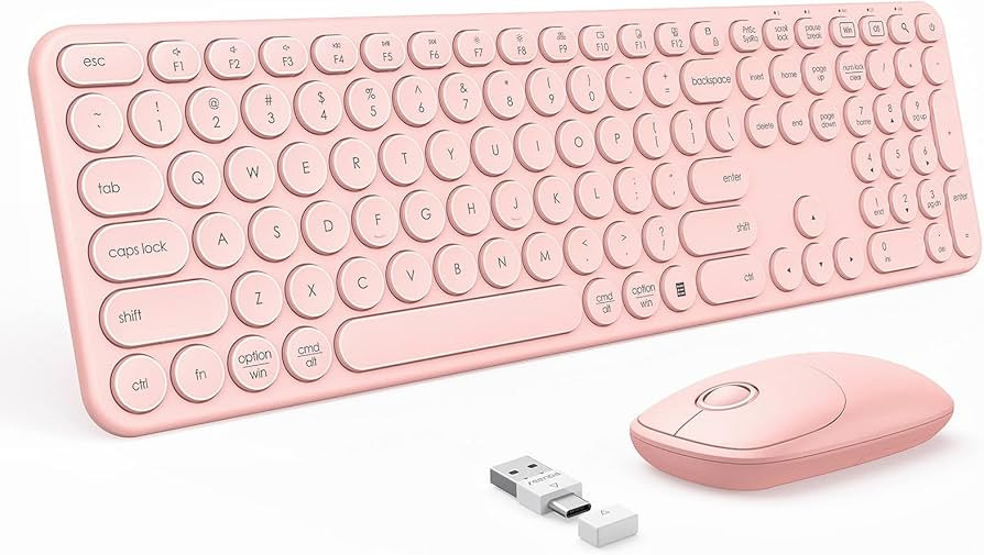 Pink Wireless Keyboard and Mouse with USB and Type C Receiver, PEIOUS Cute Wireless Keyboard Mous... | Amazon (US)