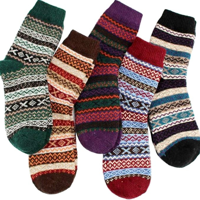 YZKKE 5Pack Womens Vintage Winter Soft Warm Thick Cold Knit Wool Crew Socks, Multicolor, free siz... | Amazon (US)