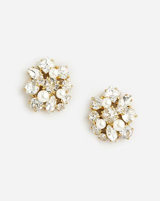Pearl and crystal cluster stud earrings | J. Crew US