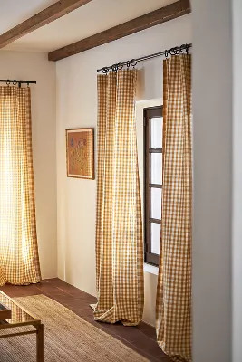 Cotton Linen Gingham Curtain | Anthropologie (US)
