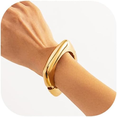 Salircon Gold Bangle Bracelets for Women Gold Wide Chunky Bracelets Trendy Hinged Cuff Open Chunk... | Amazon (US)