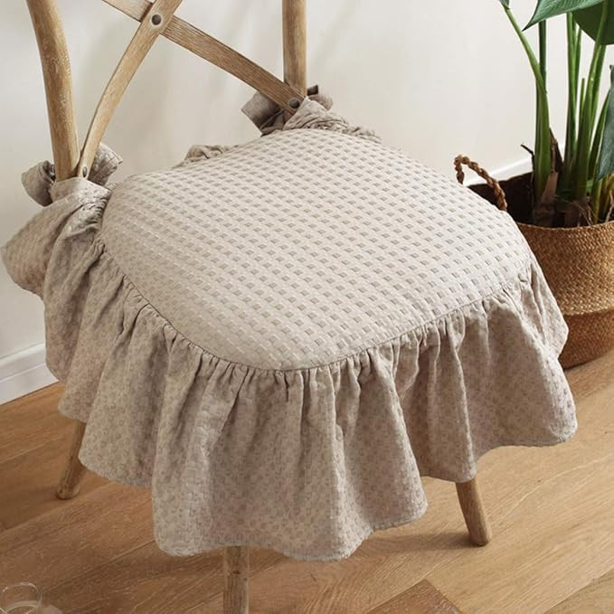 French Cotton Simple Seat Cushion,Fabric Not-Slip Soft Chair Pad,Ruffled Skirt Seat Cover with Ti... | Amazon (US)