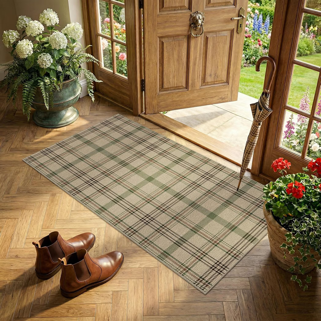 JTJ Easy Jute 2x4 Entryway Rug, Sage Green Plaid, Washable | Amazon (US)