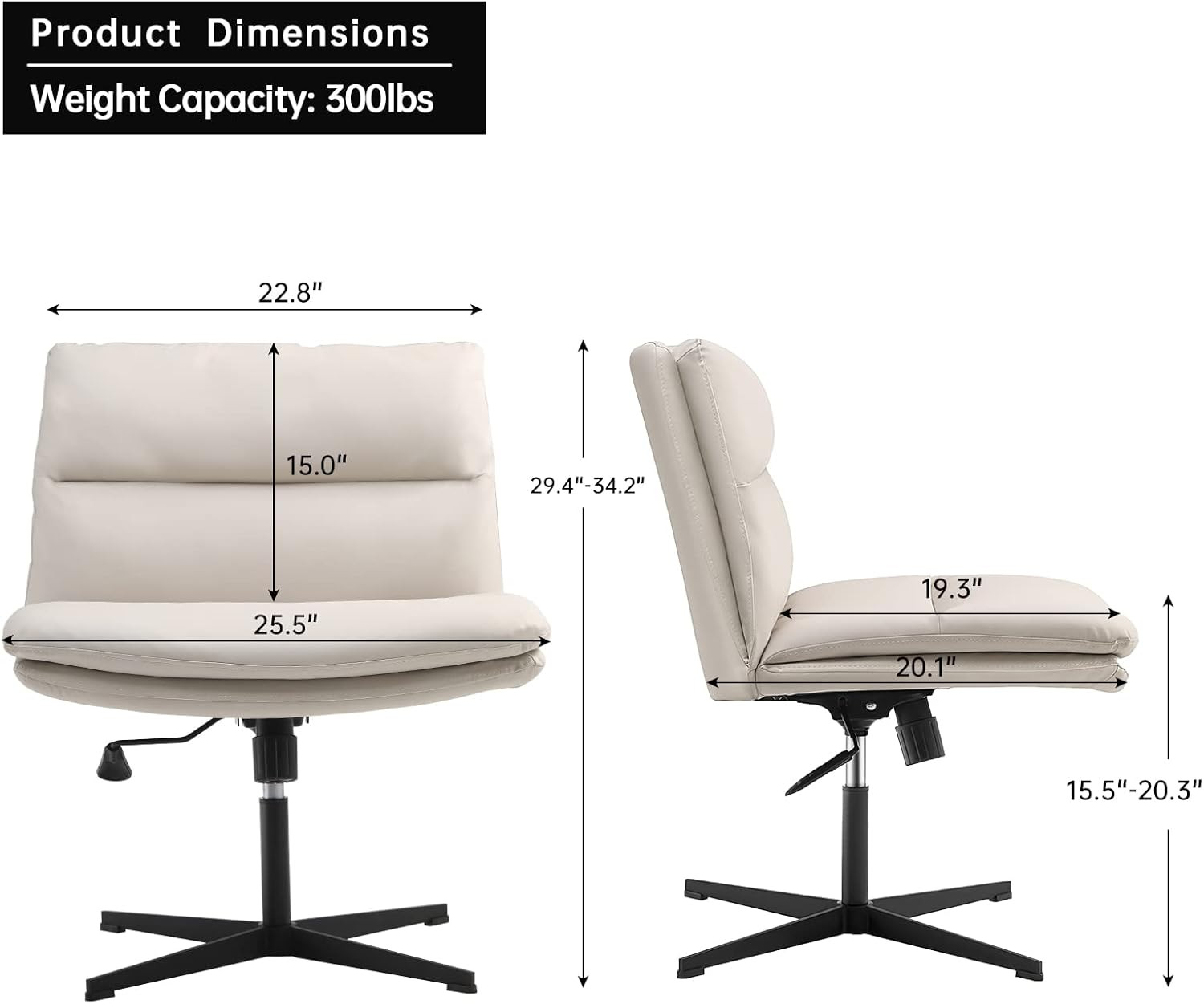 EMIAH Armless Office Desk Chair, No Wheels PU-Padded Vanity Mid-Back Ergonomic Home Computer Comf... | Amazon (US)