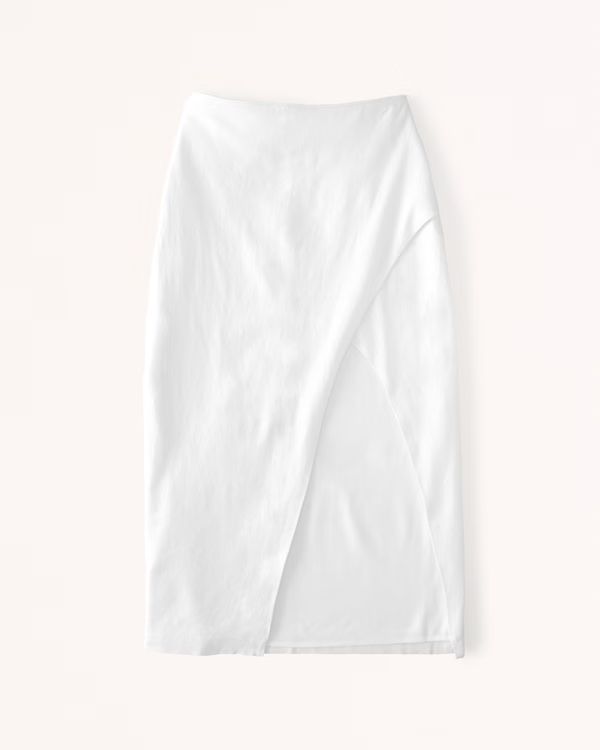 Women's Linen-Blend Midi Skirt | Women's New Arrivals | Abercrombie.com | Abercrombie & Fitch (US)