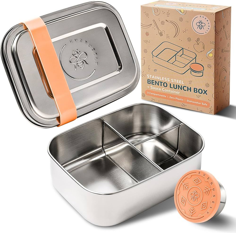 Small Stainless Steel Bento Box Kids - 27oz Toddler Lunch Box Stainless Steel, Metal Lunch Box fo... | Amazon (US)