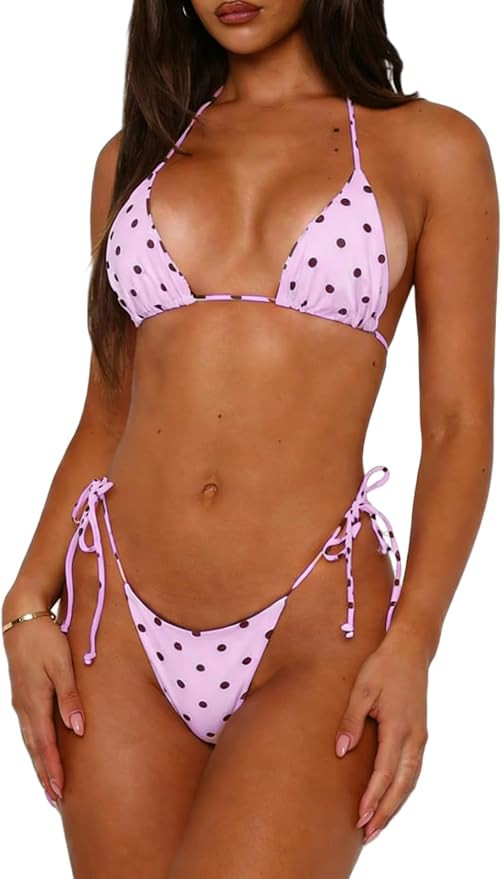 Women Sexy Brazilian Bikini Set Halter String Triangle Tie Side Cheeky Thong 2 Piece Bathing Suit... | Amazon (US)