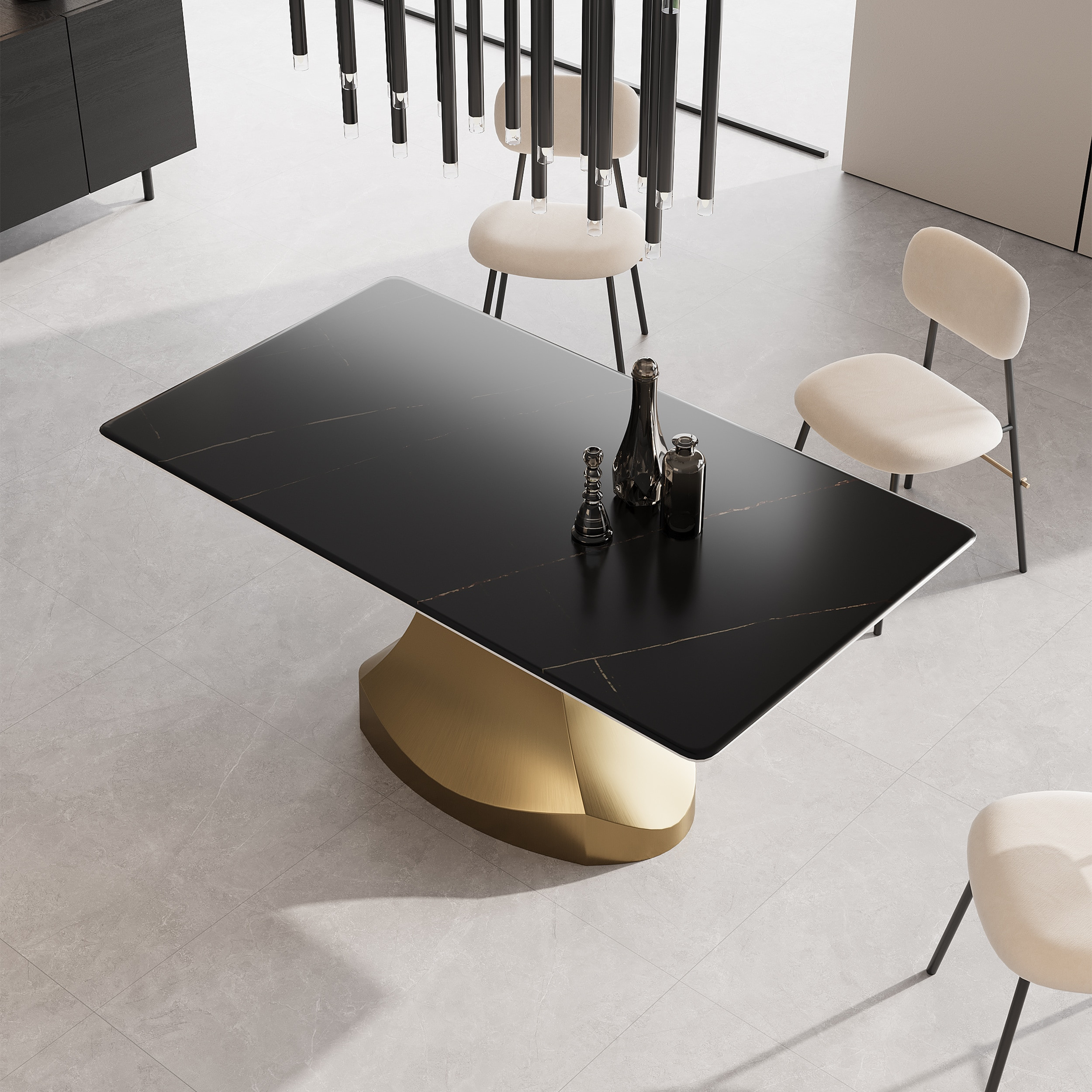 Lowe's Black Contemporary/Modern Marble Dining Table, with Gold Finish and Metal Pedestal Base 70.87-in L x 29.53-in H Stainless Steel | ZP3-B19-180 | Lowe's