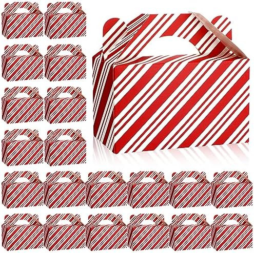 Cholemy 50 Pcs Christmas Treat Boxes with Handle Red and White Design Boxes Christmas Cookie Cand... | Amazon (US)
