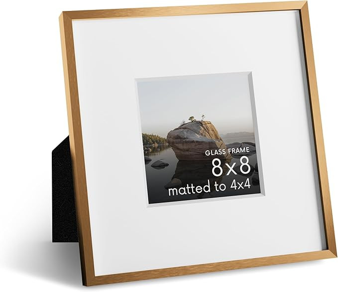HAUS AND HUES 8x8 Picture Frame with Real Glass & Brass Premium-Grade Metal Matted to 4x4 - Alumi... | Amazon (US)