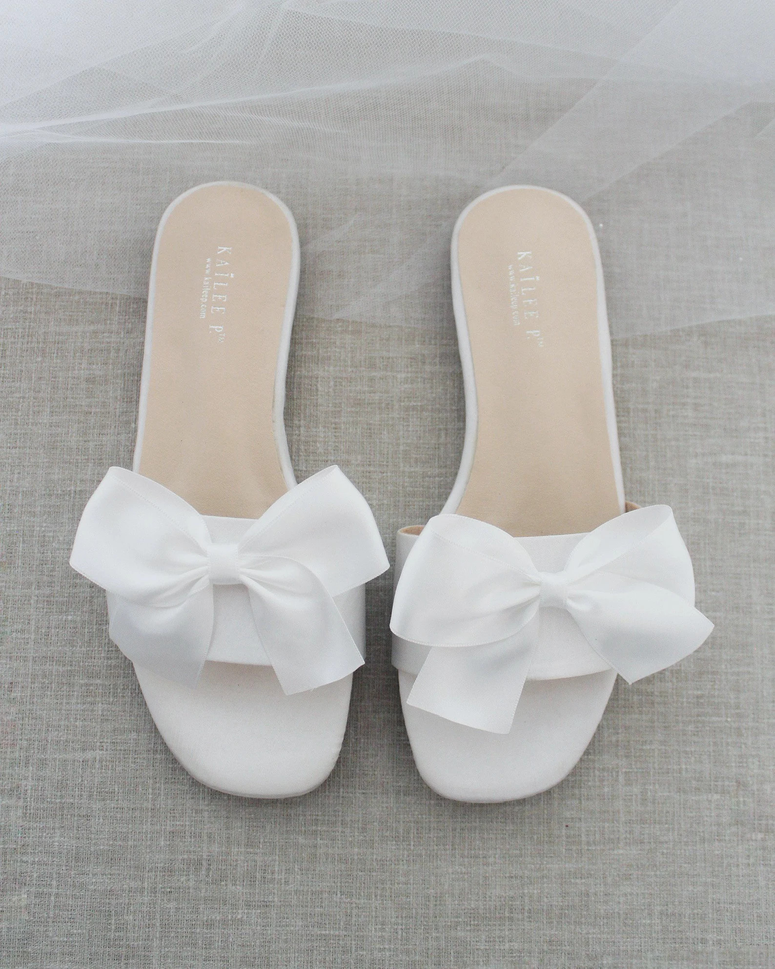 White Satin Slip on Sandals with Satin Bow, Bridal Sandals, Bridesmaids Sandals, Wedding Sandals | Etsy (US)