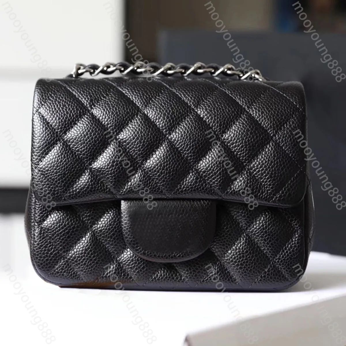 10A Top Tier Quality Luxury Designer Mini Square Flap Bag Real Leather Caviar Lambskin Classic Bl... | DHGate
