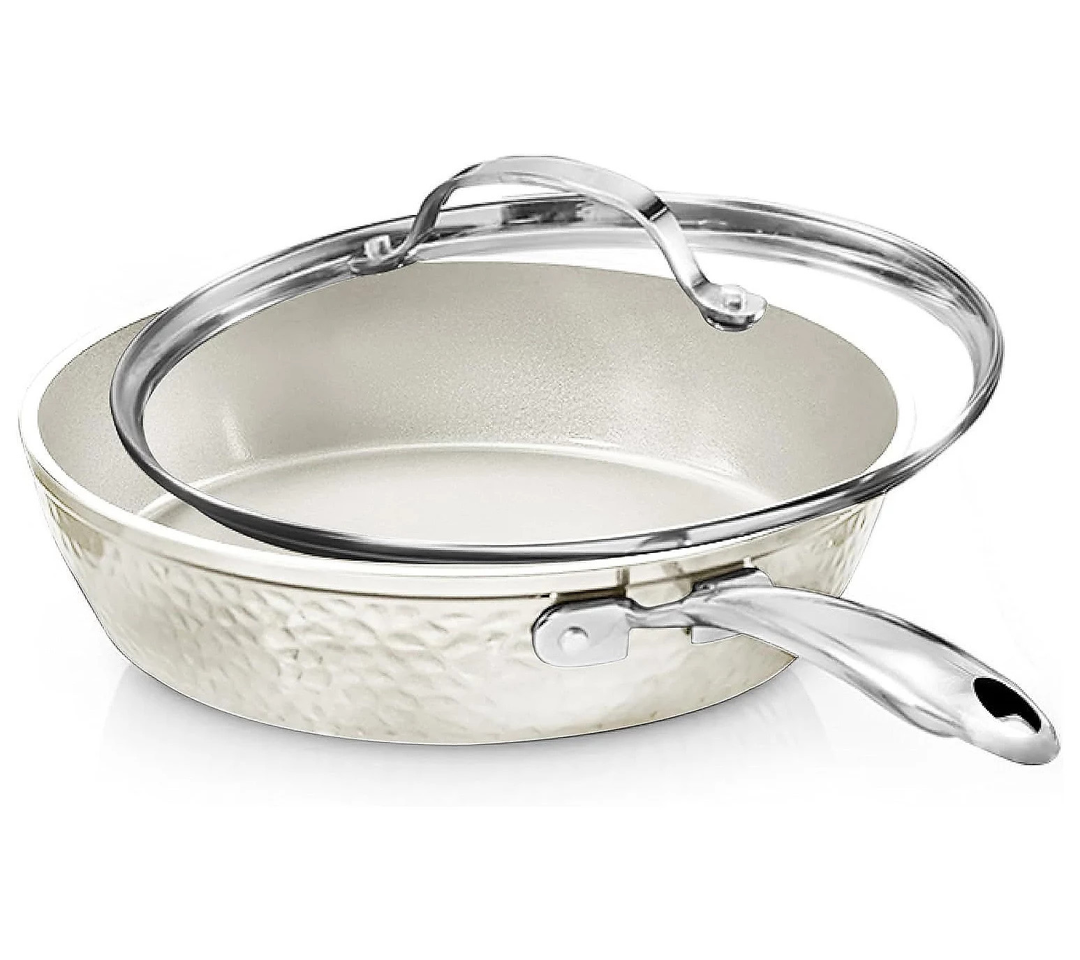 Gotham Steel Hammered Cream 10'' Ultra Nonstick Fry Pan w/ Lid | QVC
