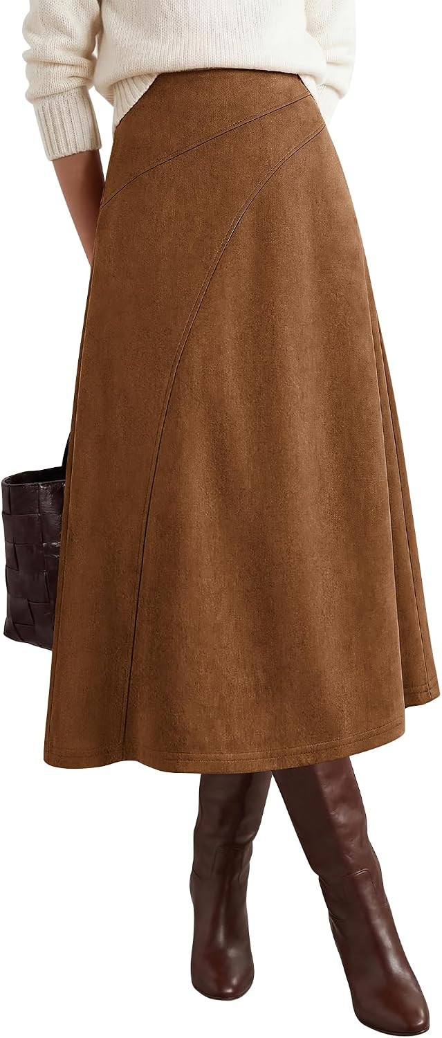 BTFBM Women Faux Suede Midi Long Skirt Fall Fashion 2026 | Amazon (US)