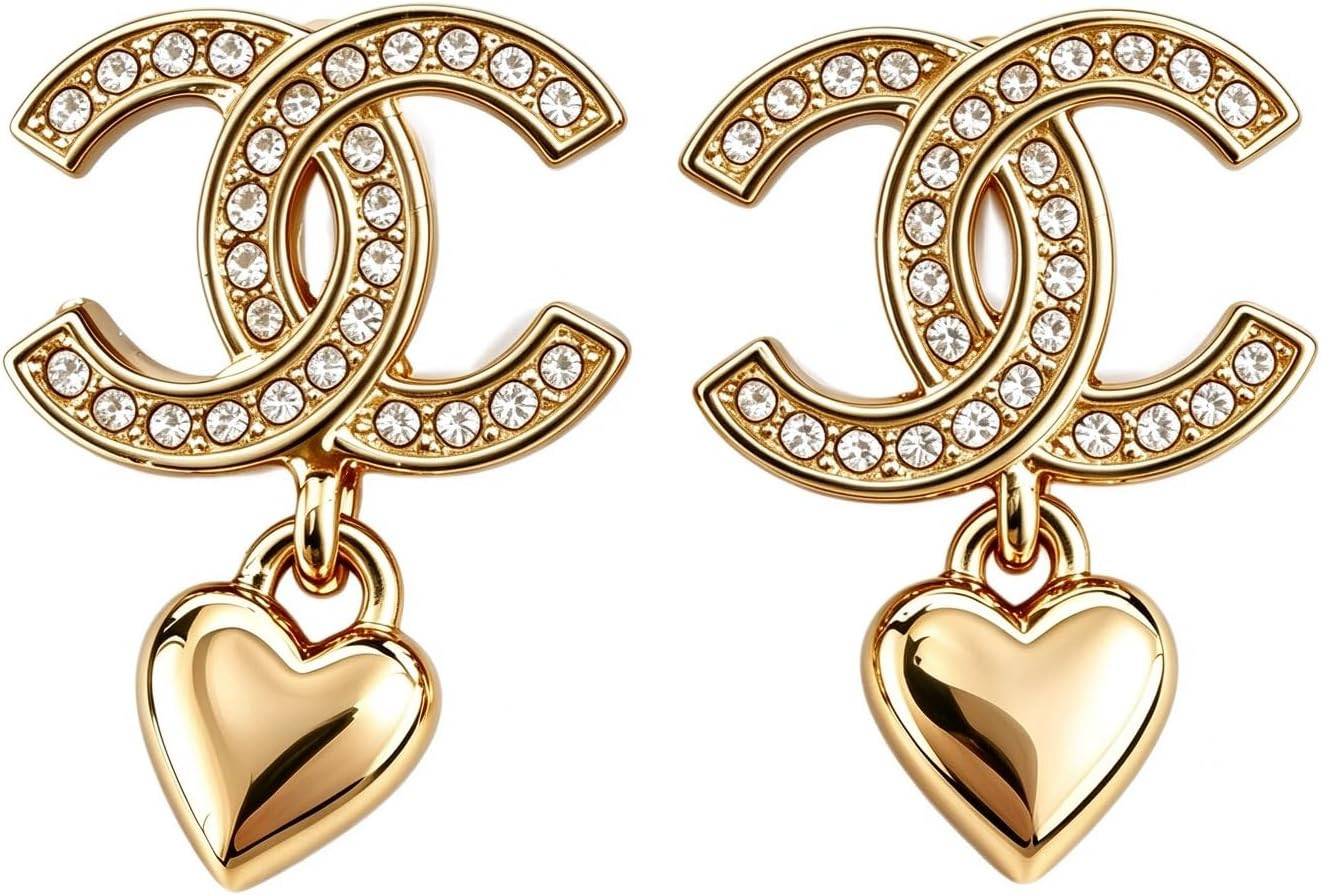 Gold-Tone Crystal Drop Earrings with Heart Charm | Amazon (US)