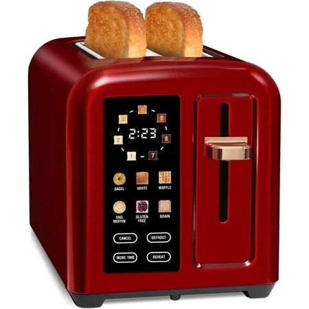 Toaster 2 Slice, Touch Control Stainless Toaster LCD Display, 50% Faster Heating Speed, 1.4'' Wide Slots, More Timer Functions, Removable Crumb Tray, 1350W, Dark Metallic | Walmart (US)