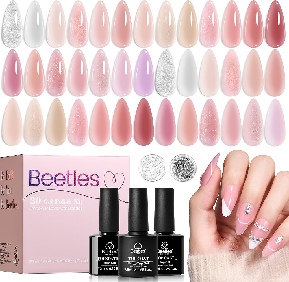 Beetles Nude Pink Gel Nail Polish Set - 25PCS 20 Colors Neutral Jelly Pink Sheer Milky White Gel ... | Amazon (US)