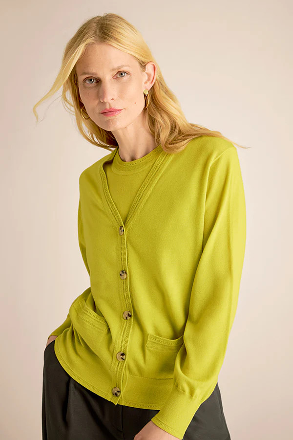 Rosalia Pointelle Cardigan - Light Merino :: Pineapple | MM LaFleur