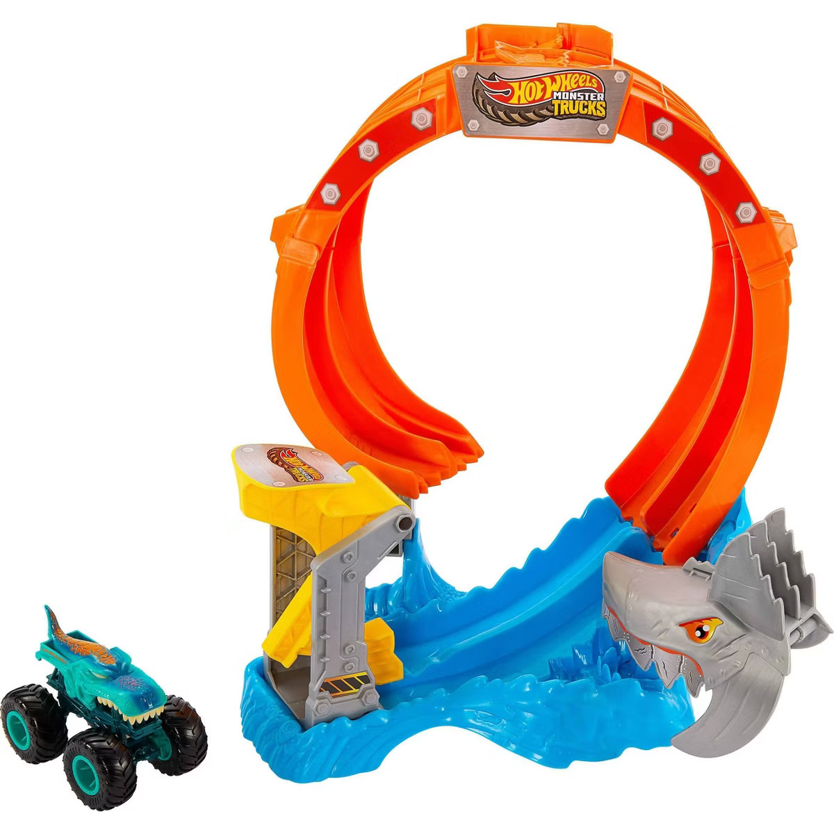 Hot Wheels Monster Trucks Corkscrew Shark Smash Track Set and 1:64 Scale Mega-Wrex Toy Truck | Target