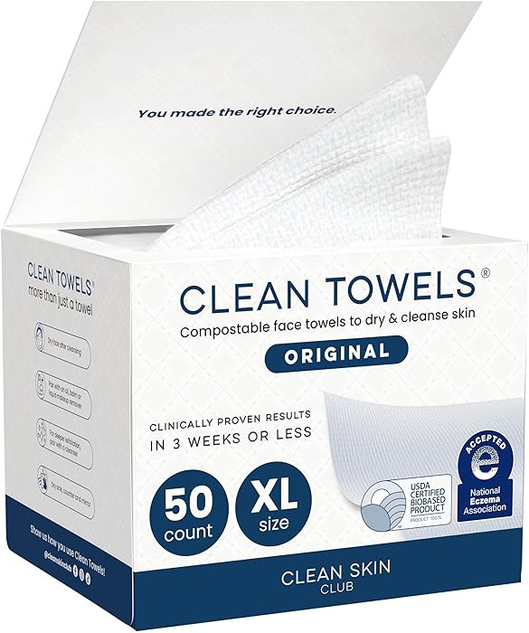 Clean Skin Club Clean Towels XL®, 100% USDA Biobased Face Towel, Disposable Face Towelette, Ecze... | Amazon (US)
