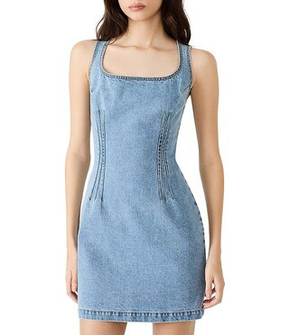 Noelle Denim Square Neck Sleeveless Fitted Mini Dress | Dillard's