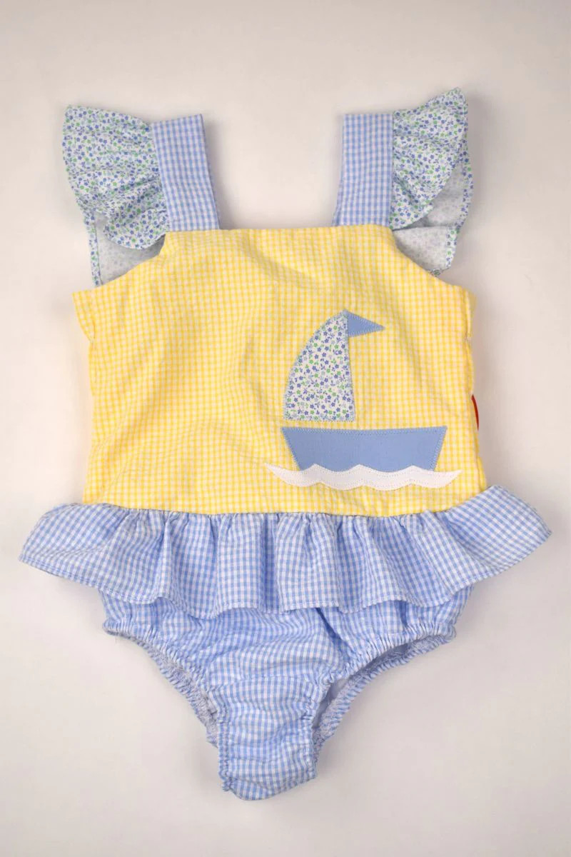 Sailboat Seersucker Swim Collection \u2013 Boys & Girls by Funtasia Too! | Persnickety