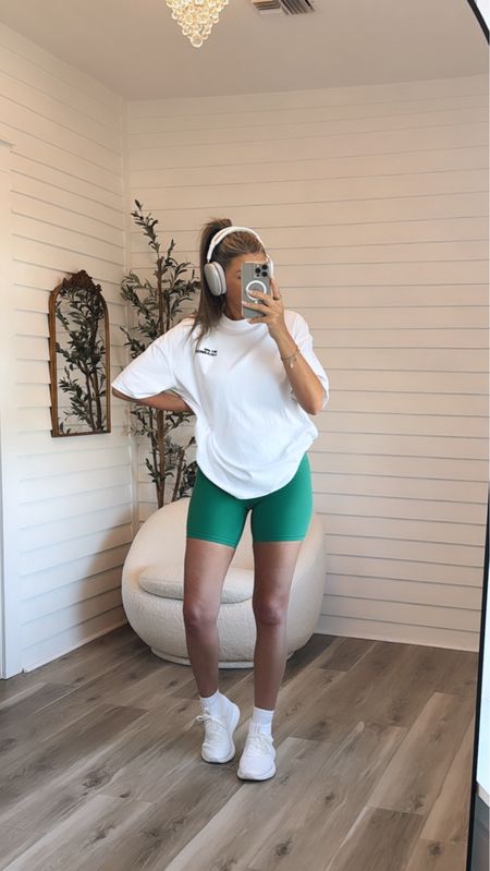 Lululemon gym fit 
Loveee the color of these shorts! Wearing a 6
Top is my current favorite workout tee! I got a medium. 
Shoes TTS and I love these for workouts! 

#LTKfitness #LTKActive #LTKover40