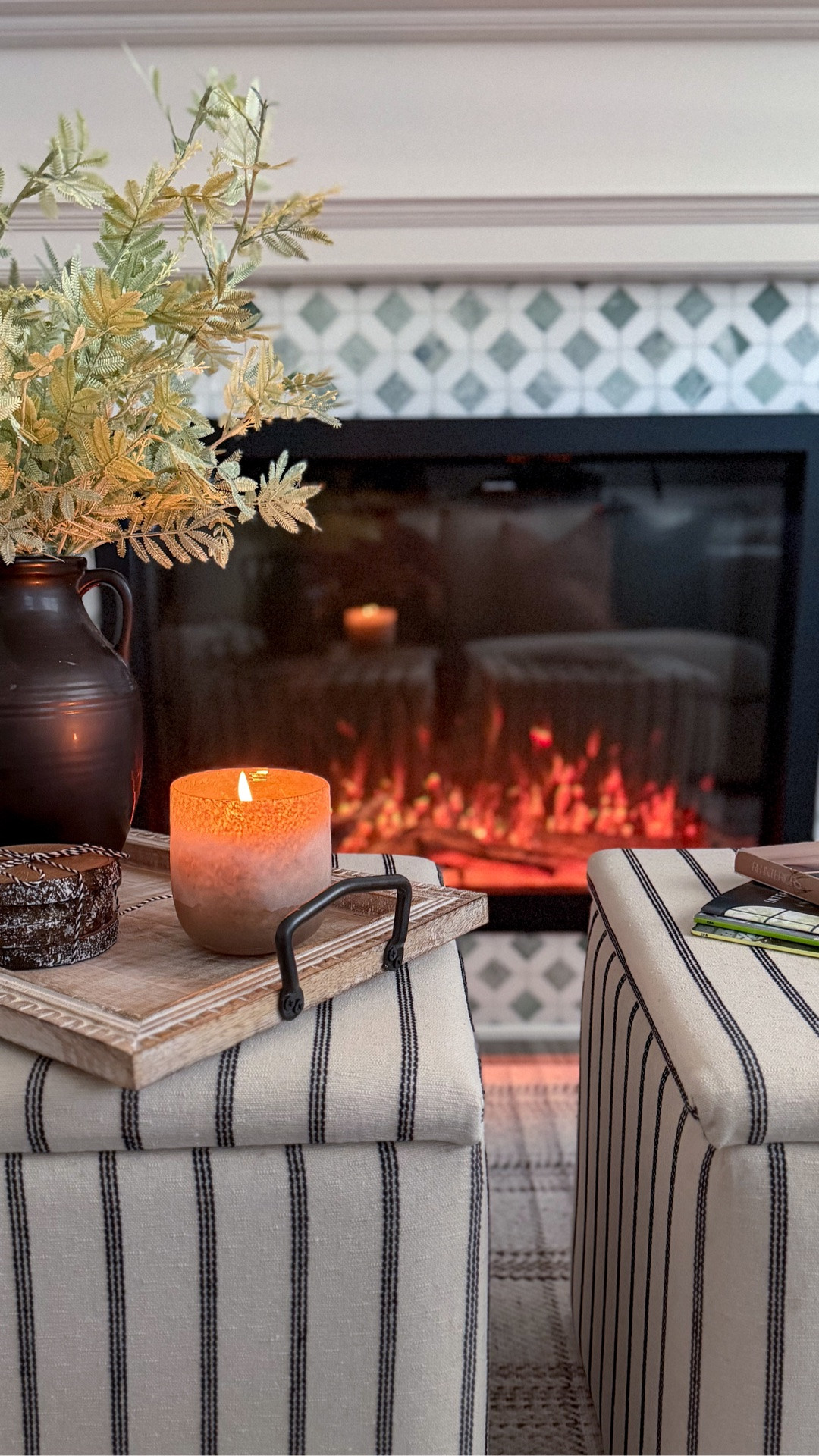 This little corner feels cozy all year long. We love that this electric fireplace lets you enjoy the ambiance no matter the season, with adjustable heat and flame settings. Plus, it’s compatible with Google + Alexa.

#LTKHome