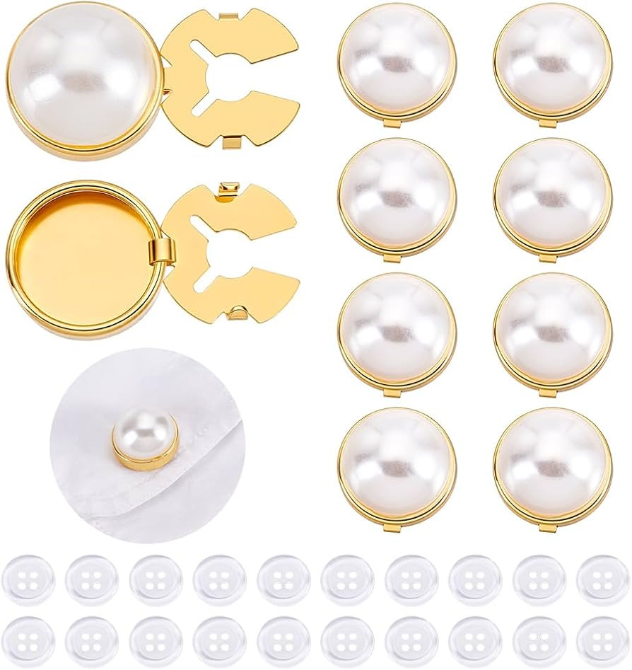 OLYCRAFT 10Pcs Pearl Button Covers Half Round Gold Button Cover Cufflinks with 20Pcs Plastic Butt... | Amazon (US)
