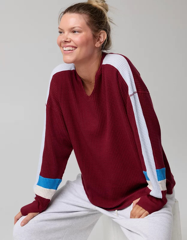 OFFLINE By Aerie Wow! Waffle Notch Neck Long Sleeve T-Shirt | Aerie