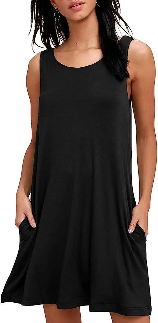 Anyjoin Women's Summer Dresses Beach Floral Tshirt Sundress Sleeveless Pockets Casual Tank Dress ... | Walmart (US)