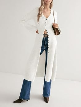 Saodimallsu Womens Long Cardigan Sweaters Oversized Bell Sleeve Open Front Button Down Casual Kni... | Amazon (US)