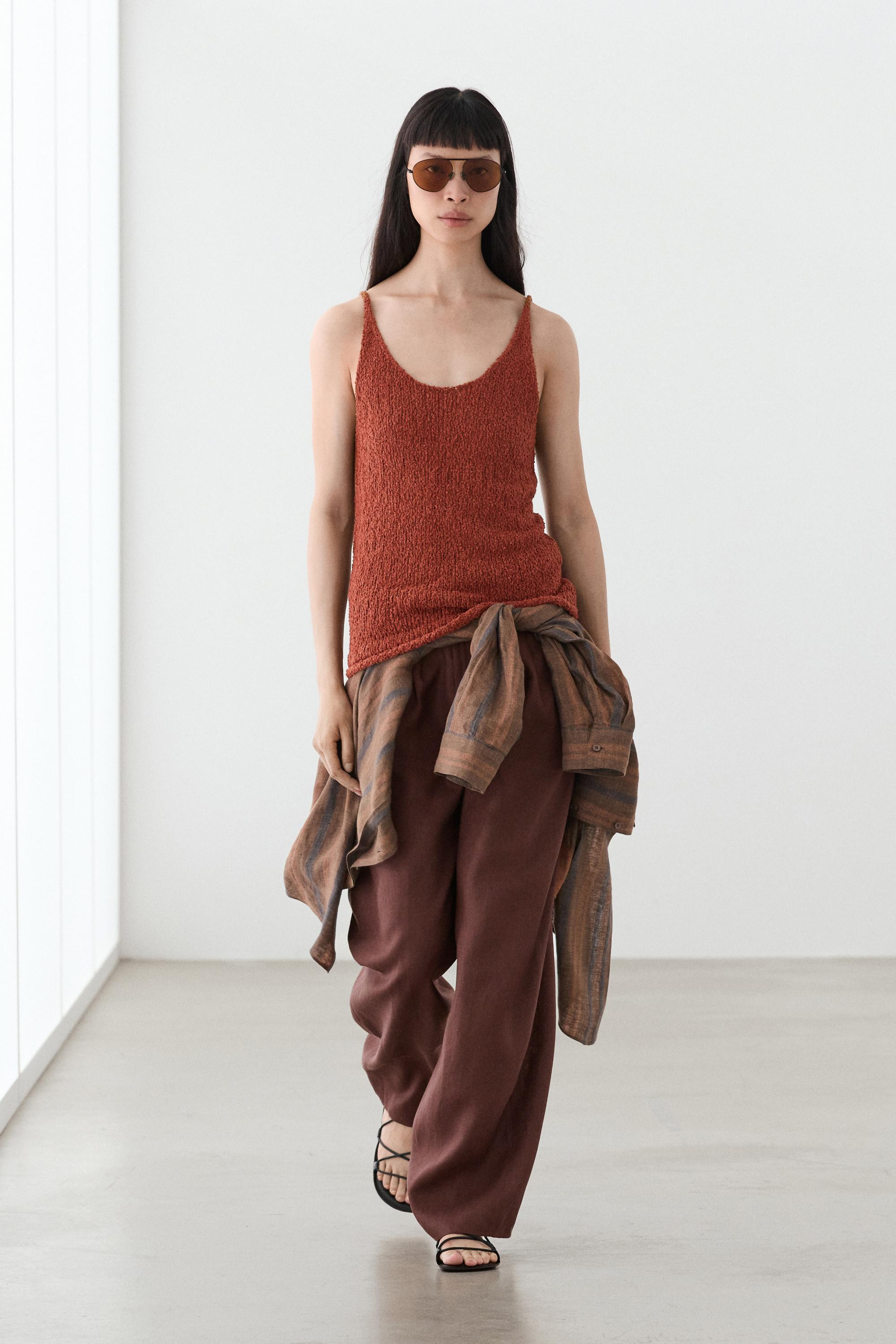 Textured cotton blend strappy top | Massimo Dutti US