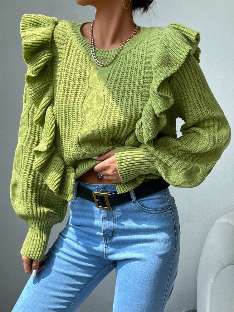 Lantern Sleeve Ruffle Detail Sweater | SHEIN