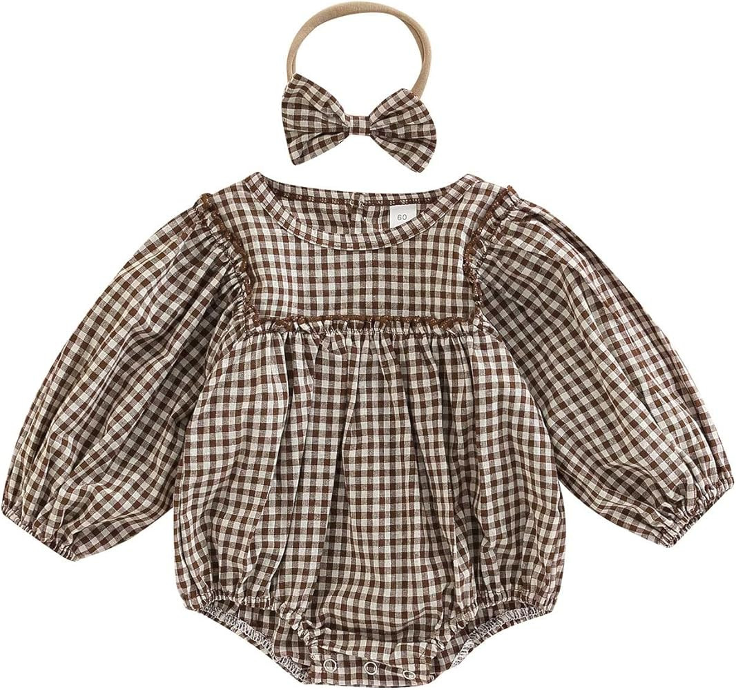 Douhoow Infant Baby Girl Plaid Romper Baby Sweatshirt Romper Ruffle Festival Clothes Fall Winter ... | Amazon (US)